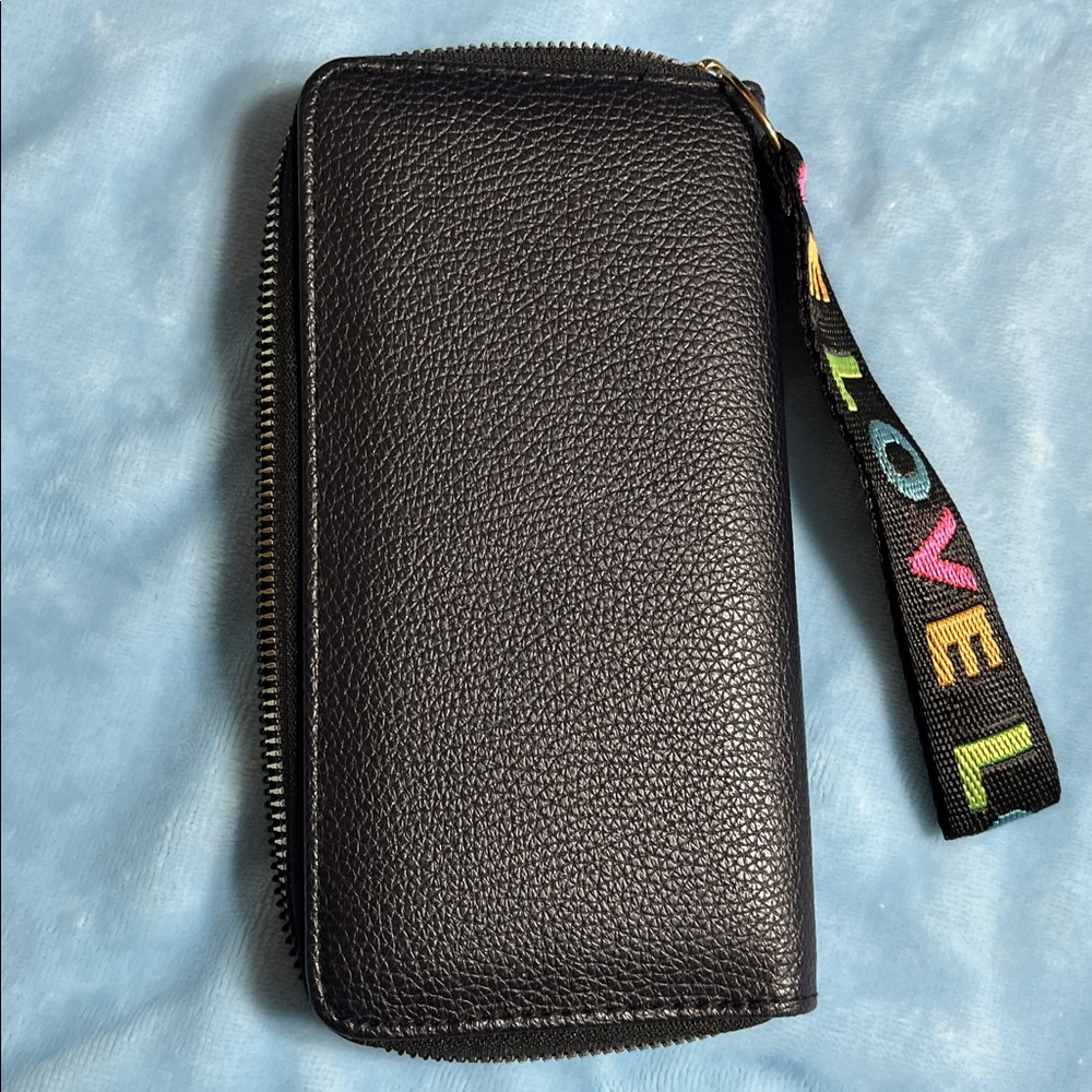Black Zip-Around Wristlet Wallet w/ Colorful LOVE Strap – New - Picture 5 of 11